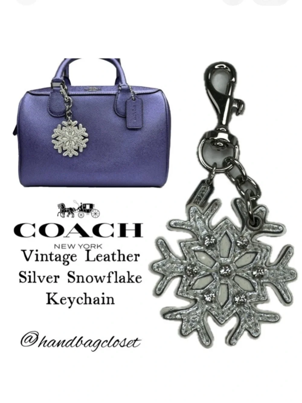 Coach Vintage Leather Silver Snowflake Winter Key Bag Charm Keychain